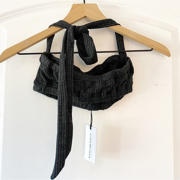 WeWoreWhat The Halter Crisscross Bra Top NEW In Heather Gray - Picture 5 of 8
